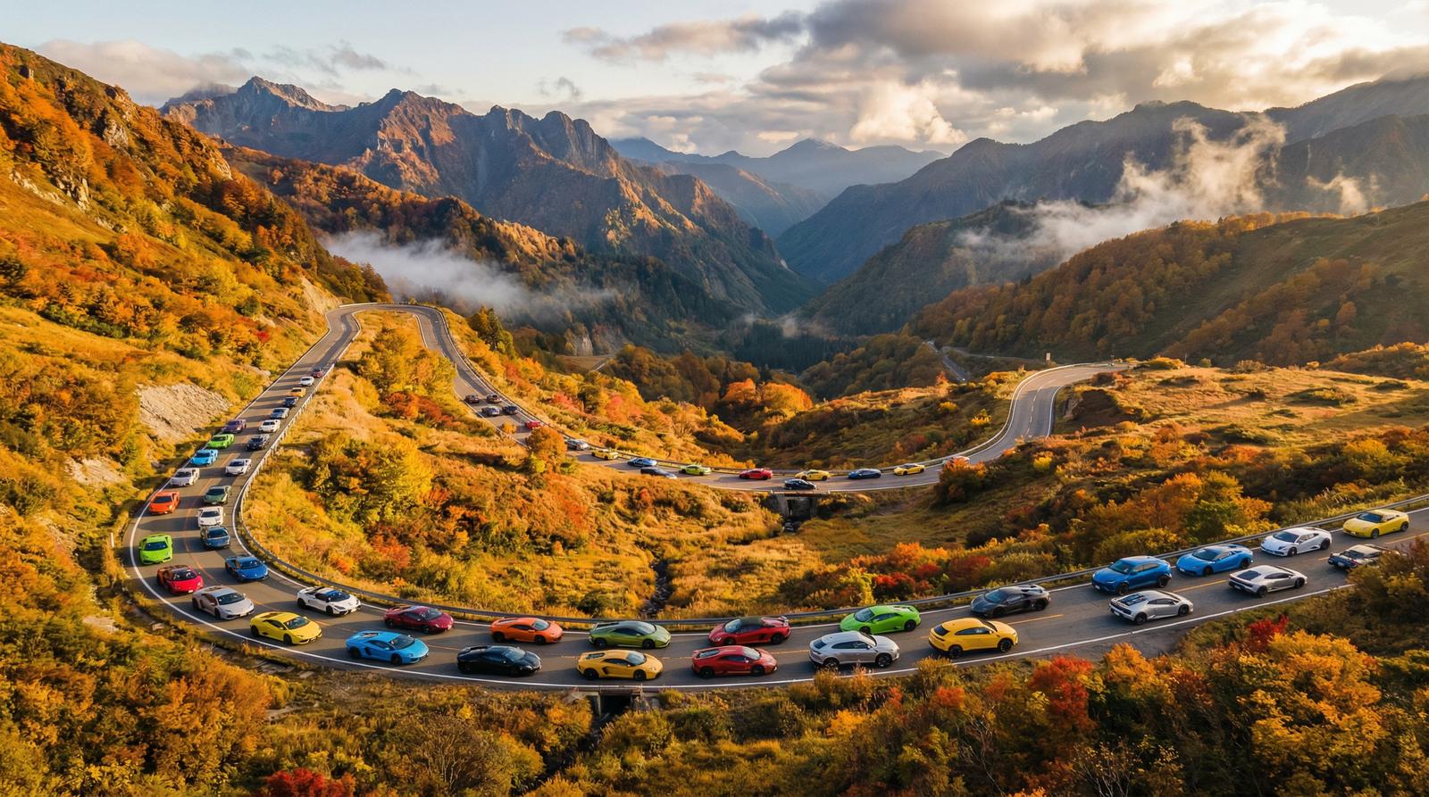 母狗跑车视频-超跑车队山路巡游